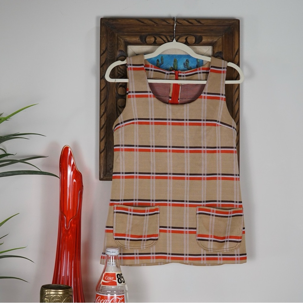 Vintage 60s polyester plaid tunic tank top M